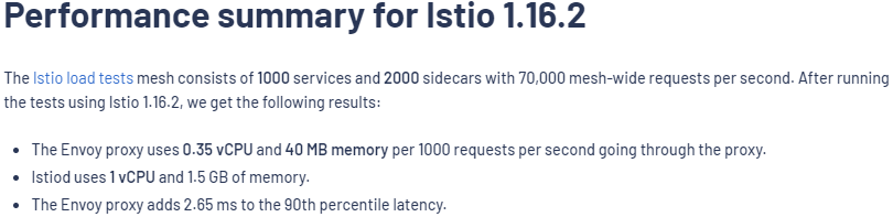 Istio performance benchmark — 2.65ms latency per proxy